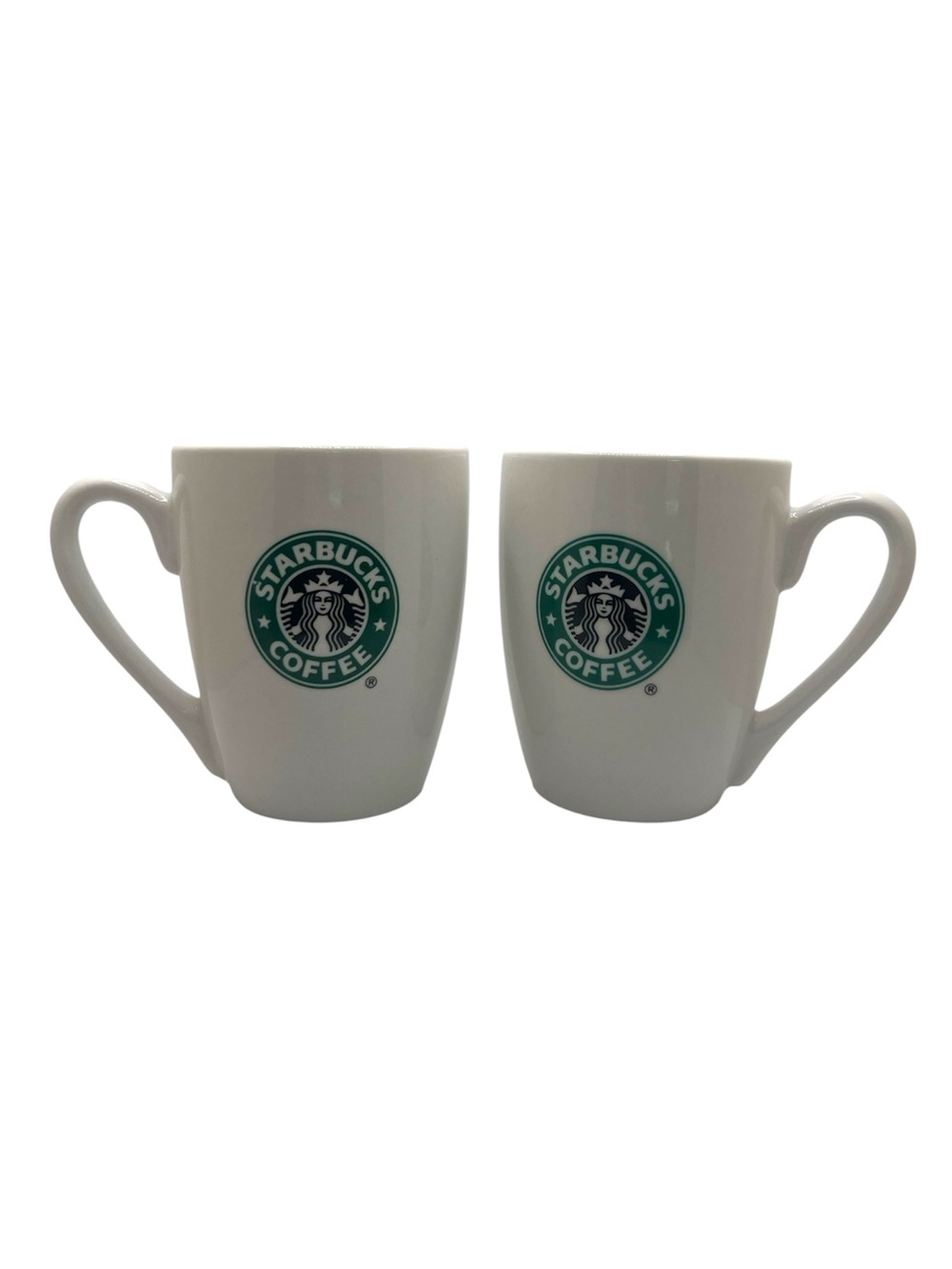 Set Of 2 Starbucks 2007 White Porcelain Mugs Green Logo 10.2 Fl Oz Coffee Tea